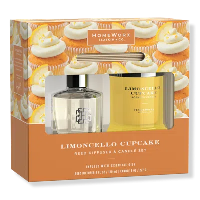 Homeworx Limoncello Cupcake Scented Candle And Reed Stick Diffuser Gift Set In Multi