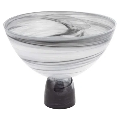 Homezia 10" Black And Gray Swirl Mouth Blown Glass Footed Centerpiece Bowl In Multi