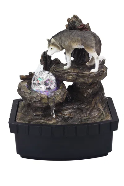 Homezia 10" Black Polyresin Wolf Tabletop Fountain Sculpture