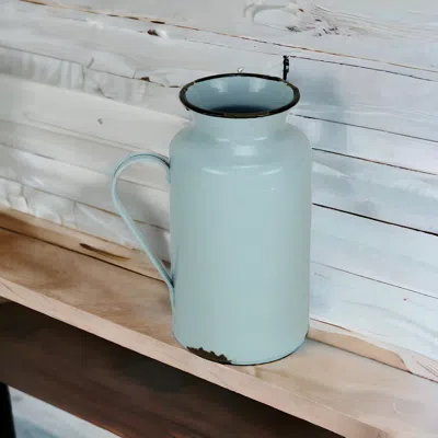Homezia 10" Blue And Black Metal Rustic Decorative Water Jug
