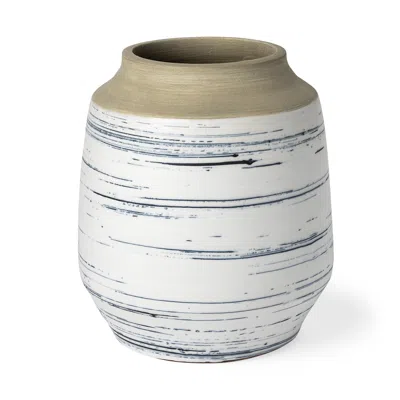 Homezia 10" Blue White And Sand Coastal Ceramic Vase