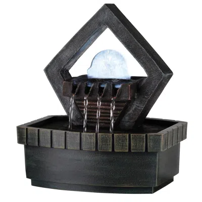 Homezia 10" Brown Polyresin Geo And Pebbles Tabletop Fountain With Led Light