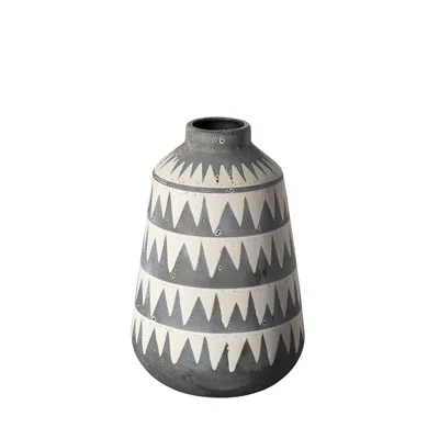 Homezia 10" Gray And Ivory Triangle Pattern Ceramic Vase