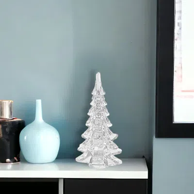 Homezia 10" Mouth Blown Clear Glass Christmas Tree Sculpture In Gold