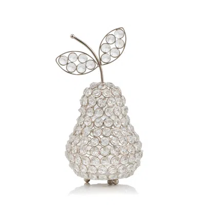Homezia 10" Silver And Faux Crystal Decorative Pear Tabletop Sculpture