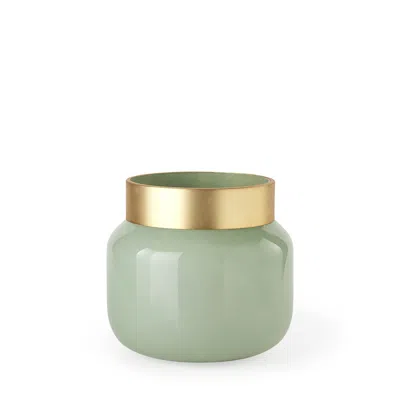 Homezia 10" Smokey Green And Glass Rounded Square Vase