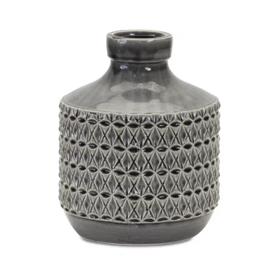 Homezia 10" Terracotta Black Geometric Round Table Vase