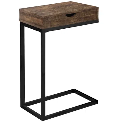 Homezia 10.25" X 15.75" X 24.5" Brown Finish Drawer And Black Metal Accent Table