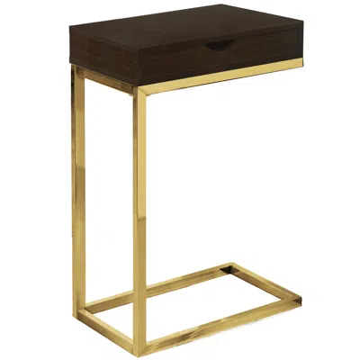 Homezia 10.25" X 15.75" X 24.5" Cappuccino Finish And Gold Laminated Drawer Accent Table In Multi