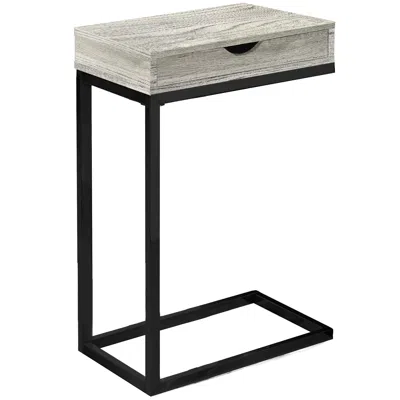 Homezia 10.25" X 15.75" X 24.5" Grey Finish Drawer And Black Metal Accent Table In Gray