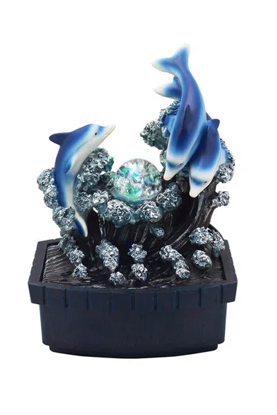 Homezia 11" Blue Polyresin Dolphins Tabletop Fountain