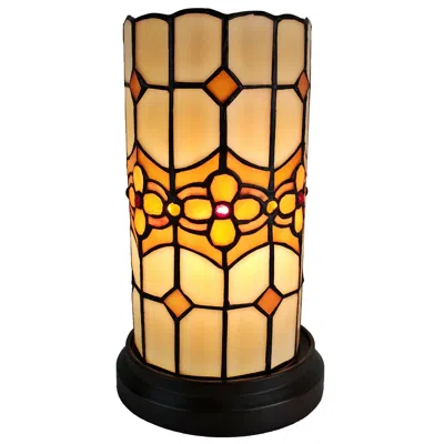 Homezia 11" Brown And Beige Mosaic Tile Stained Glass Accent Lamp In Black