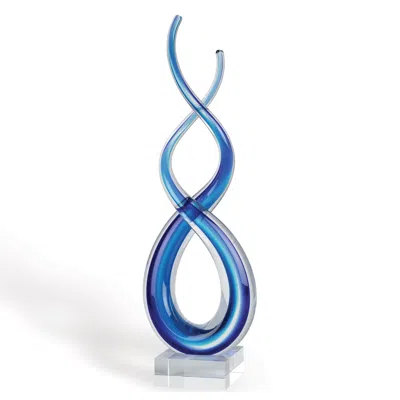 Homezia 11" Clear And Blue Murano Glass Modern Abstract Tabletop Sculpture