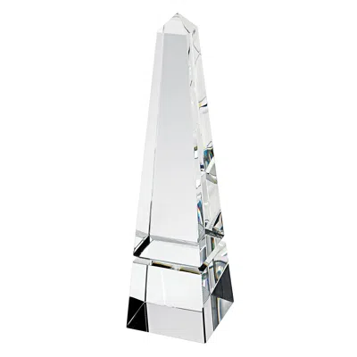 Homezia 11" Clear Crystal Obelisk Statue In White