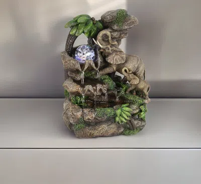 Homezia 11" Gray Polyresin Elephant Tabletop Fountain With Light