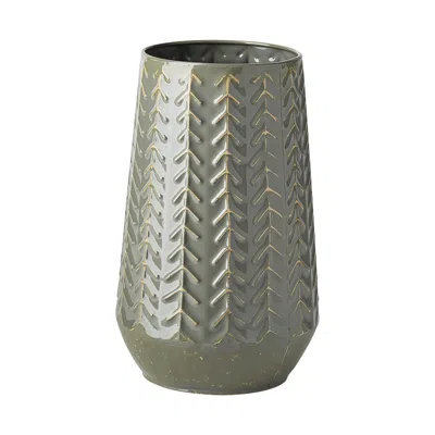 Homezia 11" Green Organically Chevron Embossed Metal Vase