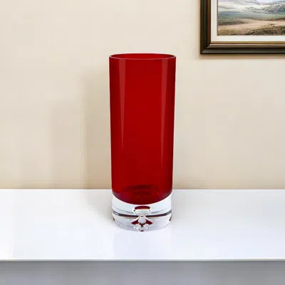 Homezia 11" Red Crystal Glass Cylinder Table Vase In Orange