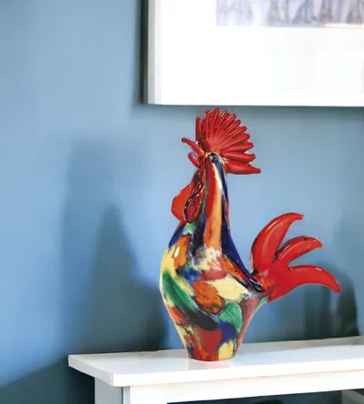Homezia 11" Red Murano Glass Rooster Figurine Tabletop Sculpture