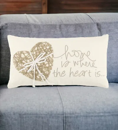 Homezia 11" X 21" Ivory Home Is Where The Heart Is Throw Pillow In White