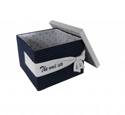 Homezia 11.5" X 12" X 8.5" White Blue Fabric Boxes With Cover Set Of 3