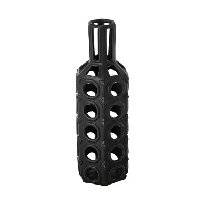 Homezia 12" Black Pierced Pattern Ceramic Vase