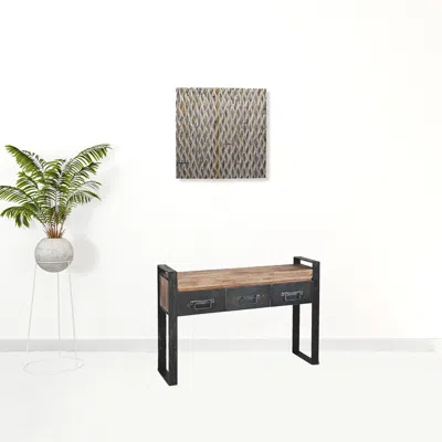 Homezia 12" Brown And Black Solid Wood Console Table And Drawers