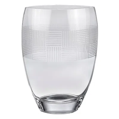Homezia 12" Clear With Geometric Pattern Oval Crystal Table Vase In Gray
