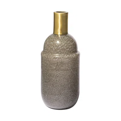 Homezia 12" Cream Brown And Gold Glass Vase