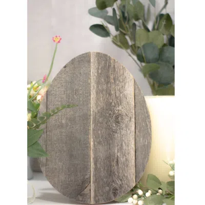 Homezia 12" Farmhouse Weathered Gray Wooden Large Egg