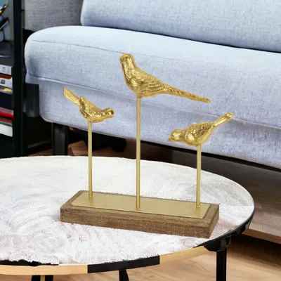 Homezia 12" Gold Metal Bird Hand Painted Sculpture