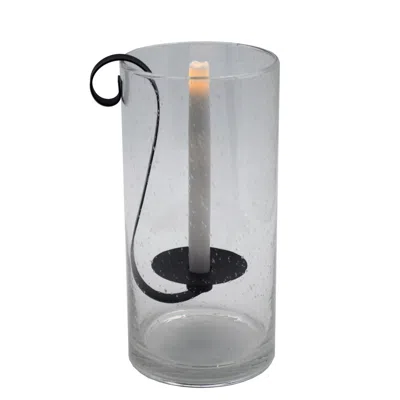 Homezia 12" Light Gray Seeded Glass Centerpiece Taper Candle Holder With Candle
