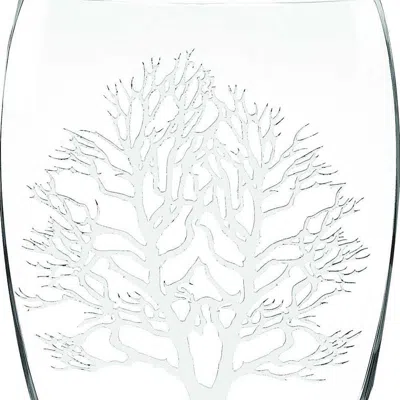 Homezia 12 Mouth Blown Frosted Crystal European Made Tree Of Life Vase In White