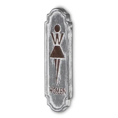 Homezia 12" Rustic Gray Metal Womens Room Wall Decor In Blue
