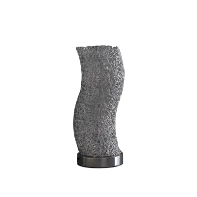 Homezia 12" Silver Bedside Table Lamp With Silver Swirl Novelty Shade In Gray