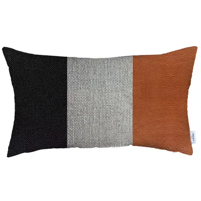 Homezia 12" X 20" Black And Brown Geometric Zippered Handmade Polyester Lumbar Pillow Cover In Multi