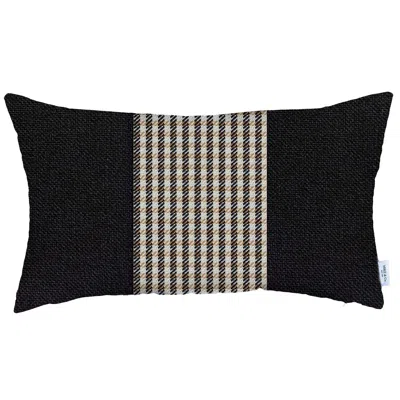Homezia 12" X 20" Black And Brown Houndstooth Zippered Handmade Polyester Lumbar Pillow Cover