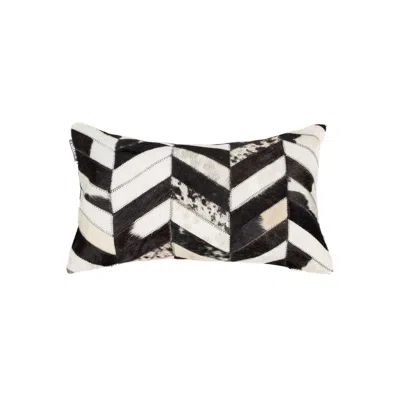 Homezia 12" X 20" Black And Off White Chevron Cowhide Throw Pillow