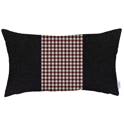 Homezia 12" X 20" Black And Red Houndstooth Zippered Handmade Polyester Lumbar Pillow Cover