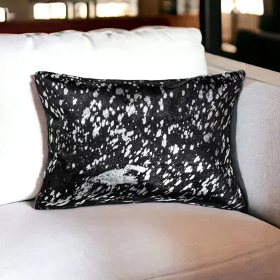 Homezia 12" X 20" Black And Silver Cowhide Throw Pillow