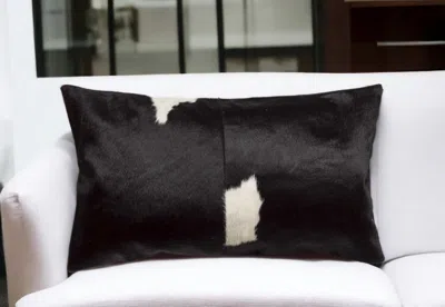 Homezia 12" X 20" Black And White Cowhide Throw Pillow