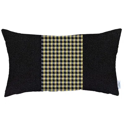Homezia 12" X 20" Black And Yellow Houndstooth Zippered Handmade Polyester Lumbar Pillow Cover
