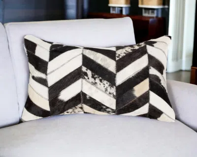 Homezia 12" X 20" Black Brown And Off White Chevron Cowhide Throw Pillow