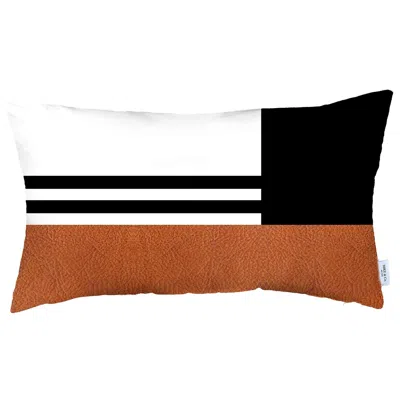 Homezia 12" X 20" Brown And Black Striped Zippered Handmade Polyester Lumbar Pillow Cover In Multi