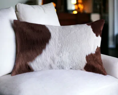 Homezia 12" X 20" Brown And White Cowhide Throw Pillow