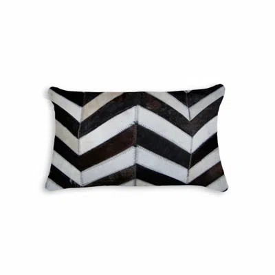 Homezia 12" X 20" Chocolate Brown And Off White Chevron Cowhide Throw Pillow