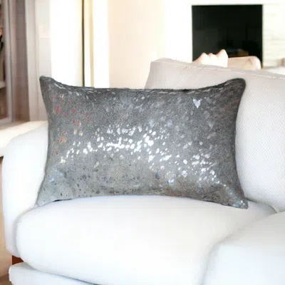 Homezia 12" X 20" Gray Cowhide Throw Pillow