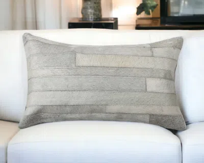 Homezia 12" X 20" Gray Cowhide Throw Pillow