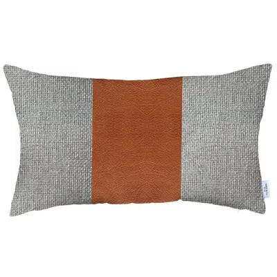Homezia 12" X 20" Grey And Brown Geometric Zippered Handmade Polyester Lumbar Pillow Cover In Gray