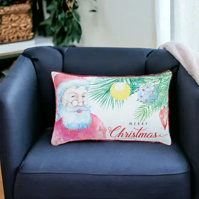 Homezia 12" X 20" Red And White Christmas Polyester Pillow Cover In Multi