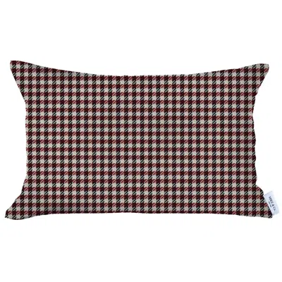 Homezia 12" X 20" Red Houndstooth Zippered Handmade Polyester Lumbar Pillow Cover In Black